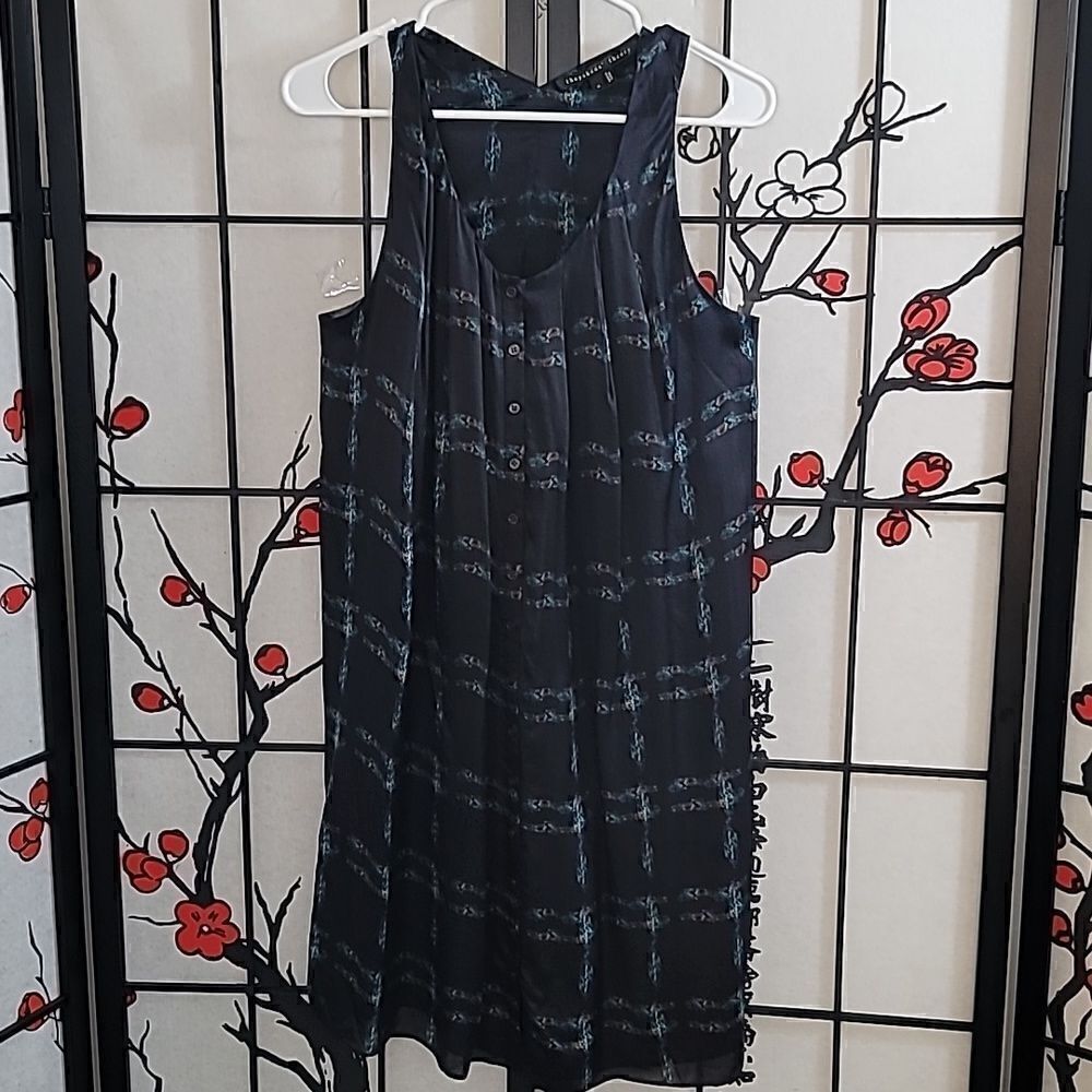 THEYSKENS' THEORY BLUE PLAID BUTTON FRONT SLEEVELESS RACER BACK DRESS 100% Silk